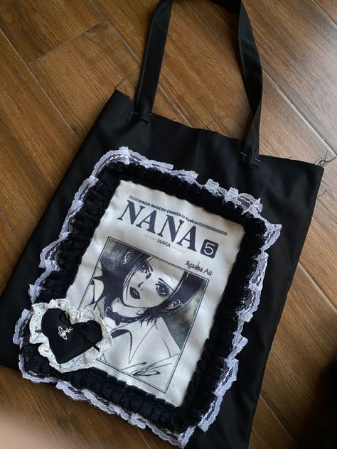 Sentimental Aesthetic, Custom Tote Bag Aesthetic, Grunge Tote Bag, Nana Tote Bag, Goth Tote Bag, Kiss Clothes, Remake Clothes, Sewing Handbag, Thrift Flip