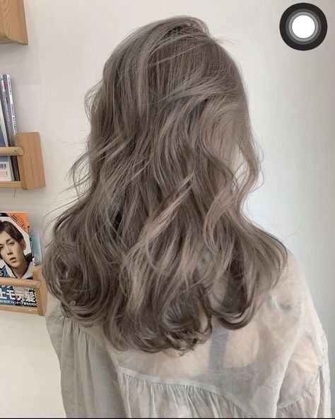 Korean Hair Color Brown Ash, Sterling Hair Color, Milk Tea Gray Hair, Smoky Beige Hair Color, Smokey Beige Hair Color, Brownish Grey Hair, Ash Beige Hair Color, Dust Ash Hair Color, Dark Gray Brown Hair