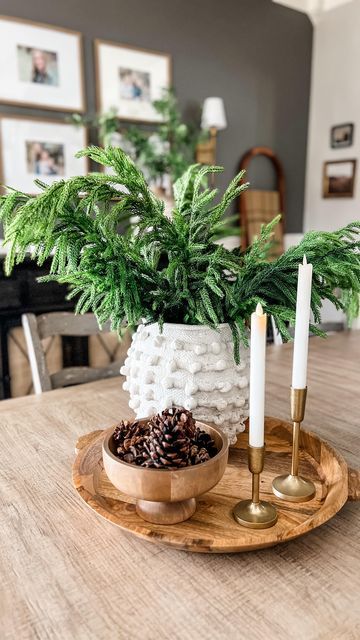 Winter Kitchen Table Centerpieces, Winter Kitchen Island Decor, Pine Table Decor, Christmas Island Centerpiece, Winter Centerpieces For Table, Winter Table Centerpieces, Winter Centerpiece, Dining Centerpiece, Kitchen Table Centerpiece