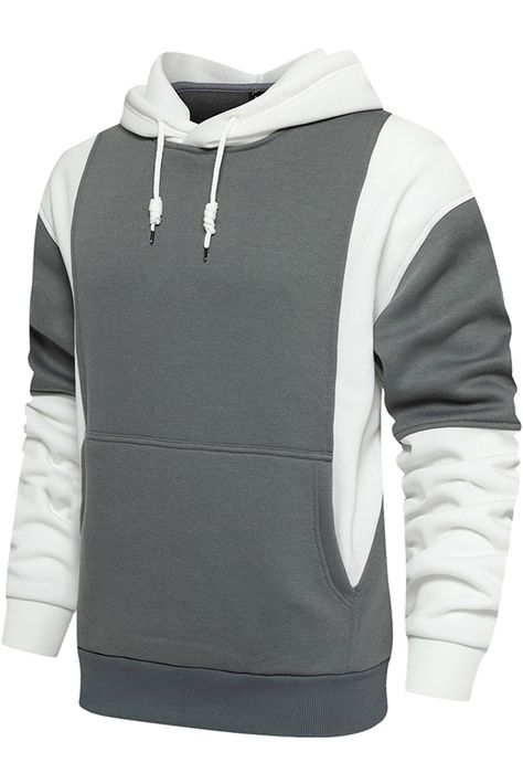 White Men Colorblock Pullover Long Sleeve Hoodie Men's Outfits By Pattern, Positive Hoodie, Stylish Hoodies, Patchwork Top, Fashion Suits For Men, Sharp Dressed Man, Men Fashion Casual Outfits, White Men, Pullover Hoodies