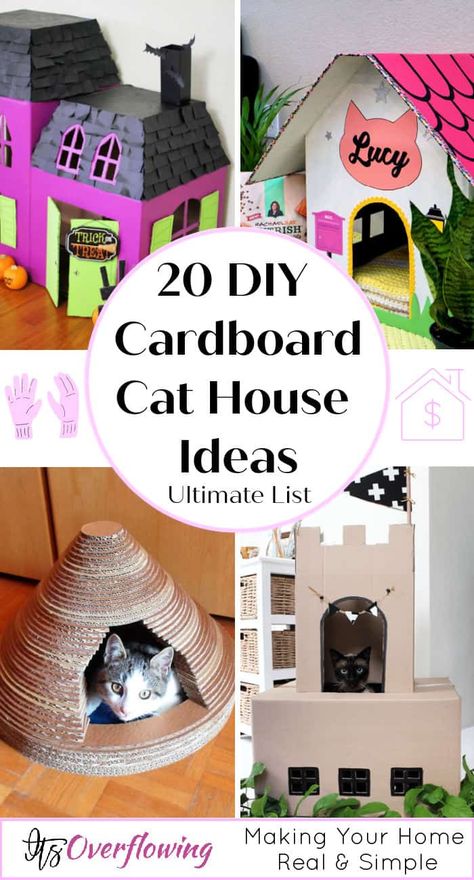 20 Simple DIY Cardboard Cat House Ideas Anyone Can Make Make Your Own Cat Toys, Diy Cat Toys Easy Cardboard Boxes, Cat Cardboard Box Ideas, Cat Cardboard House, Cat House Diy Cardboard, Rabbit Things, Cat House Ideas, Diy Cat House, Katt Hus