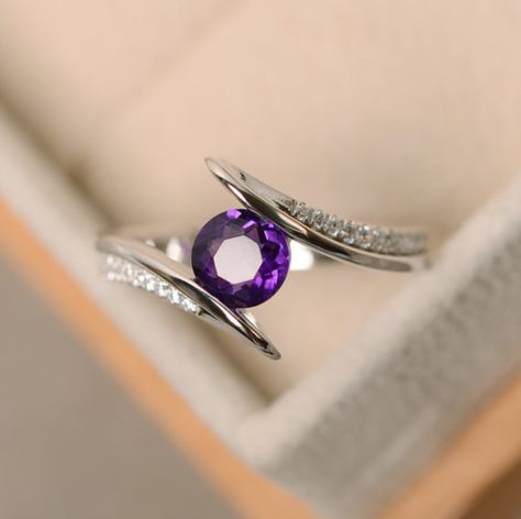 Amethyst Birthstone Ring, Gemstone Diamond Ring, Engagement Rings Couple, Amethyst Birthstone, Amethyst Ring Engagement, Purple Rings, Round Diamond Ring, Versatile Jewelry, Gemstone Engagement