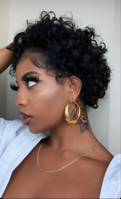 Finger Waves For Black Women Dark Skin, Navy Blue Short Hair, Baby Cut Hairstyle For Women, Short Curly Cuts For Black Women, Super Short Hairstyle Women, Short Curly Haircuts Natural Black Women, Short Pixie Hairstyle Women, Short Styles For Black Women, Curly Pixie Cuts Black Women