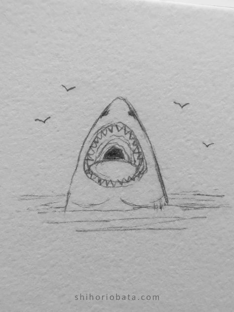 40 Cool Things to Draw in Your Sketchbook Simple Doodles Sea Creatures, Really Easy Things To Draw, How To Draw A Shark Easy, Shark Sketch Easy, Shark Drawings Easy, Drawing Ideas Shark, Things To Sketch When Bored, Fun Things To Sketch, How To Draw Sea Creatures