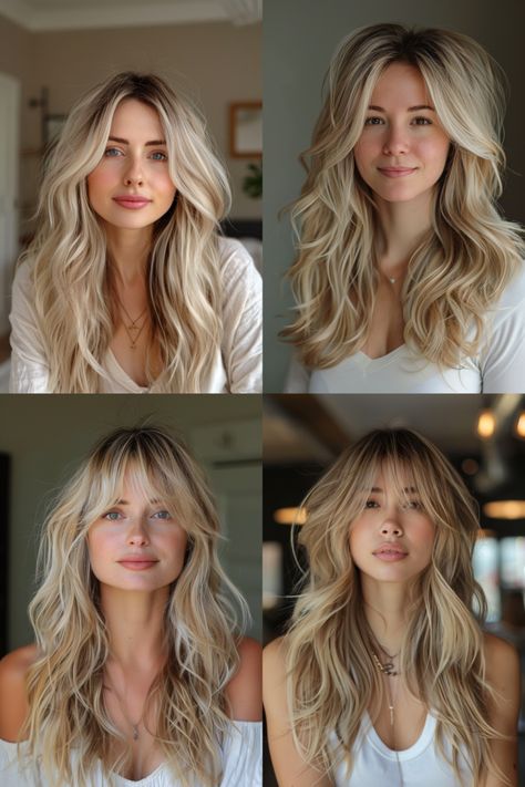 7 Curtain Bangs Trendy for 2024! Blonde Hair Color With Curtain Bangs, Blond Butterfly Haircut, Blonde Hair Mid Length Curtain Bangs, Medium Length Blonde Hair With Bangs, Long Wavy Hair With Curtain Bangs, Curtain Bangs Long Hair Brunette, Medium Length Curtain Bangs, Blonde Baliage, Bangs And Balayage