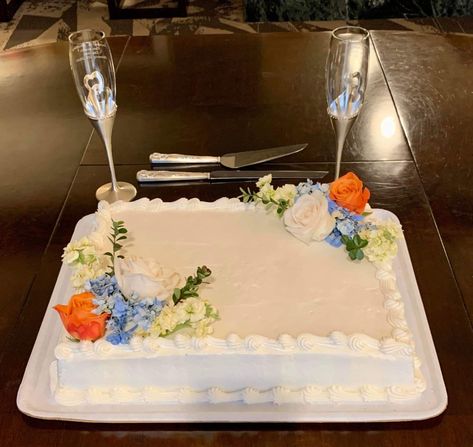 Wedding Sheet Cakes With Flowers, Sheet Cake With Fresh Flowers, Sheet Cake With Real Flowers, Costco Sheet Cake, Wedding Sheet Cakes, Costco Cake, Flower Cake Design, Half Sheet Cake, Slab Cake