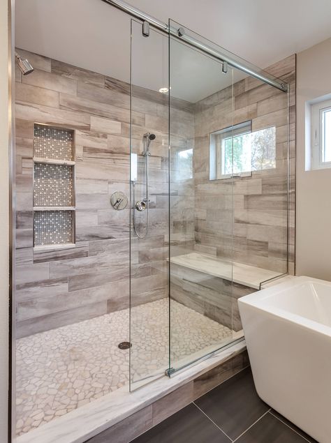 Gorgeous Custom Bathroom with Extra Large Shower - Contemporary - Bathroom - Denver - by JM Kitchen & Bath Bathroom Renovation Diy, Makeover Kamar Mandi, Shower Tiles, Bathroom Shower Design, Shower Bathroom, Master Bath Remodel, Bathroom Remodel Designs, Bathroom Remodel Shower, Large Shower