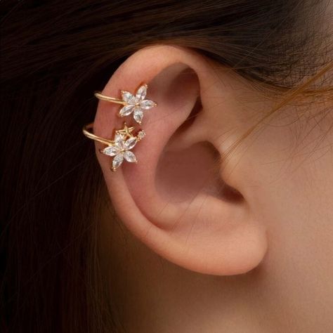 Flower Ear Cuffs, Gemstone Decor, Rhinestone Ear Cuff, Ear Cuff Jewelry, Gold Ear Cuff, Cuff Jewelry, Ear Cuff Earings, Rhinestone Choker, Ear Cuffs