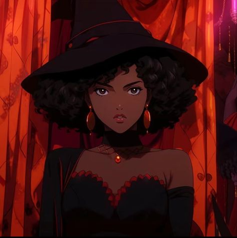 Witchy Pictures, Witch Woman, Black Cartoons, Poc Anime, Black Witches, Goddess Vibes, Black Illustration, Black Afro, Fairy Illustration