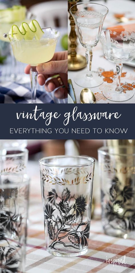 Vintage Bar Glasses, Vintage Cocktail Glasses, Vintage Stemware, Unique Glassware, Types Of Glassware, Vintage Drinking Glasses, Etched Glassware, Dessert Glasses, Vintage Bar Carts