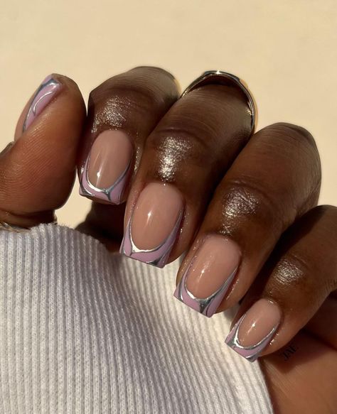 Geometric Short Nails, Cute Manicures For Short Nails, Powder Gel Nail Ideas, Short Glass Nails, Gel Nails Almond Shape Short, Cute Funky Nails Simple, Short Acrylic Overlay Nails, Chrome Nails Designs Short, Square Gel X Nails