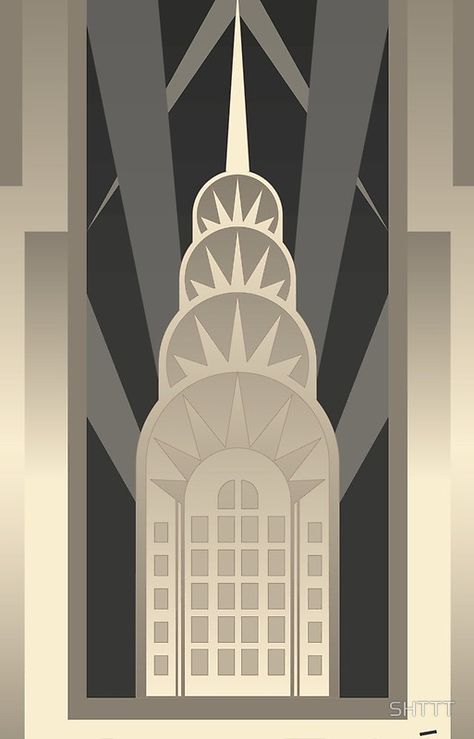 Art Deco Chrysler Building Plastic Aesthetic, Drowsy Chaperone, Art Deco City, Woodcut Printing, Building Silhouette, Art Deco Aesthetic, Art Deco Artwork, Ryder Cup, Art Deco Poster