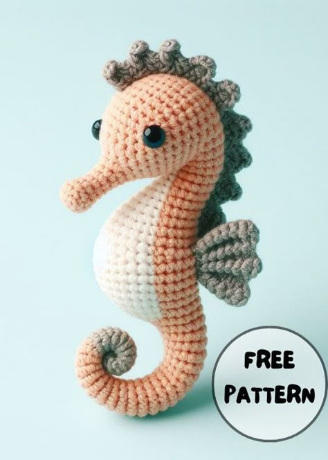 Crochet Seahorse Amigurumi Free Pattern #HandmadeCrochet, #CrochetInspiration, #CrochetLove Crochet Dragonfly Pattern, Crochet Seahorse, Baby Seahorse, Crochet Star Patterns, Crochet Tiny, Knitting Patterns Free Dog, Crochet Dragon Pattern, Quick Crochet Projects, Crochet Baby Toys