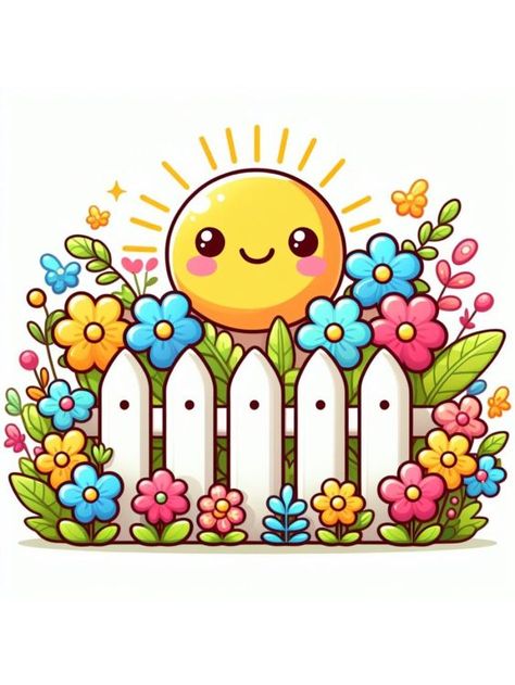 Spring-drawing-idea-picket-fence-with-flowers_bdba12ee-eb98-4204-9dcb-99b081f4840a Picket Fence With Flowers, Spring Drawing Ideas, Fun Drawing Ideas, Spring Cartoon, Spring Drawing, Snail Art, Tutorial Drawing, Vintage Stickers, Drawings Simple