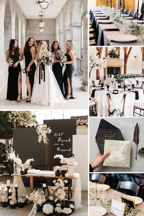 Black Beige Wedding Decor, Wedding Ideas White And Black, Black Beige Wedding Color Schemes, Wedding Color Schemes Black Tie, Black Motif Wedding, Black And White Wedding Reception Ideas, Black Chic Wedding, Elegant October Wedding, Beige And Black Wedding Theme