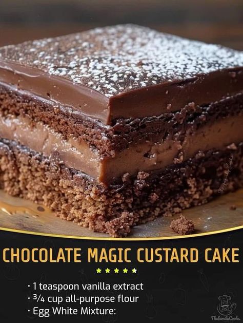 Magic Custard Cake, Custard Cake Recipes, Chocolat Cake, Custard Cake, Magic Cake, Egg Yolks, Cake Ingredients, Egg Yolk, Custard