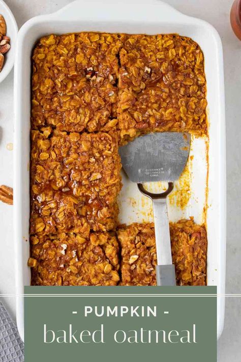 Made with rolled oats and sweetened with maple syrup, this pumpkin baked oatmeal is a healthy breakfast packed full of fiber and flavor. Pumpkin Baked Oatmeal, Perfect Healthy Breakfast, Homemade Pumpkin Puree, Pumpkin Oatmeal, A Healthy Breakfast, Fall Breakfast, Baked Oats, Healthy Pumpkin, Homemade Pumpkin