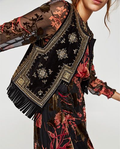 Zara Lookbook, Velvet Waistcoat, Esther Heesch, Zara Fall, Boho Styl, Embroidered Velvet, Mode Boho, Bohemian Tops, Eclectic Fashion