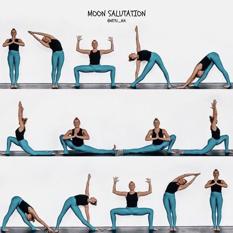 Moon salutation 🌕🌖🌗🌘🌑🌒🌓🌔 Chandra Namaskar, Morning Yoga Sequences, Yoga Beginners, Daily Yoga Workout, Yoga Moves, Relaxing Yoga, Yoga Exercises, Teaching Yoga, Easy Yoga Workouts