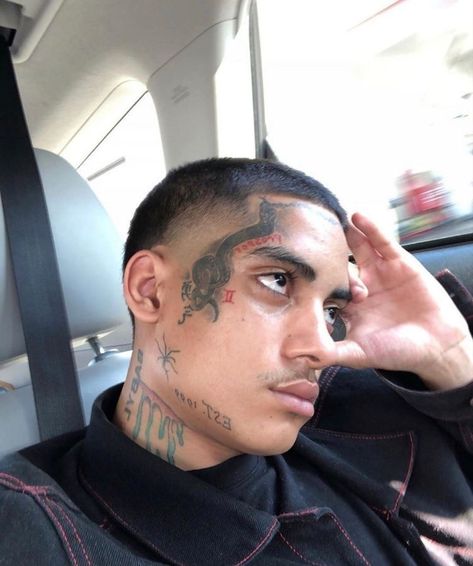 @kuttaspit Face Tats Men, Tats Men, Face Tats, Behind Ear Tattoos, Tatted Men, Curly Hair Fade, Estilo Punk Rock, Forarm Tattoos, Cute Black Guys