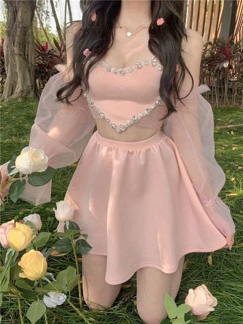 Kpop Prom Dresses, Kpop Dress, Aesthetic Dress, Fashion Sketches Dresses, Pretty Prom Dresses, Fairytale Dress, Pink Outfits, Kpop Fashion Outfits, Really Cute Outfits