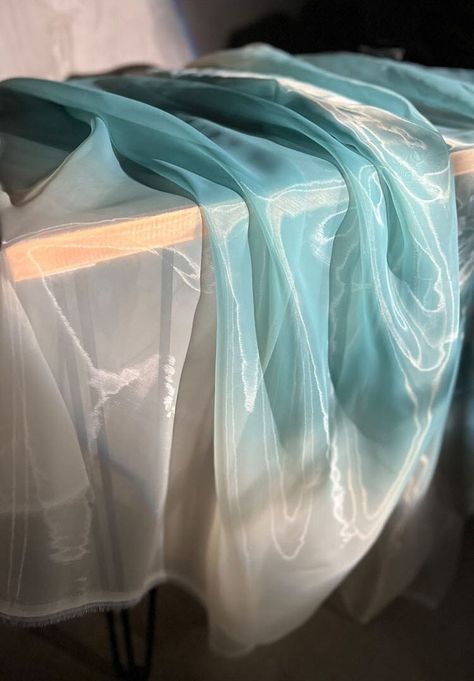 "* Width 57 inch (145cm), listed for 18\" x 57\" (45cm x 145cm). This size is measured on straightened fabric. * Fabric: Polyester organza fabric. Blue and white gradient .Translucent.  * Multiple quantities will come as continuous lengths, one big piece. The sky blue gradient light sense organza is a delicate and ethereal fabric that features a beautiful transition of colors. This lightweight, sheer material is made from synthetic fibers, giving it the subtle shimmer.The fabric have delicate fe Sky Blue Gradient, Ethereal Fabric, Gradient Light, White Gradient, Blue Organza, Ombre Fabric, Serenity Blue, Purple Mirror, Blue And White Fabric