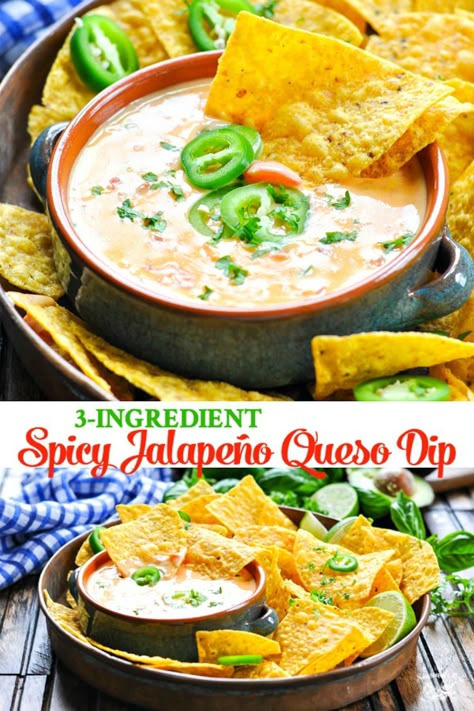 3-Ingredient Spicy Jalapeño Queso Dip is the best queso recipe that you will ever taste, and the easy cheese dip can be made in a slow cooker, in the microwave, or on the stovetop! Easy Appetizers | Crock Pot Dips | Crock Pot Appetizers Jalapeno Queso, Best Queso Recipe, The Best Queso, Best Queso, Easy Cheese Dip, Spicy Queso, Cheese Recipes Appetizers, Crockpot Appetizers, Crock Pot Dips