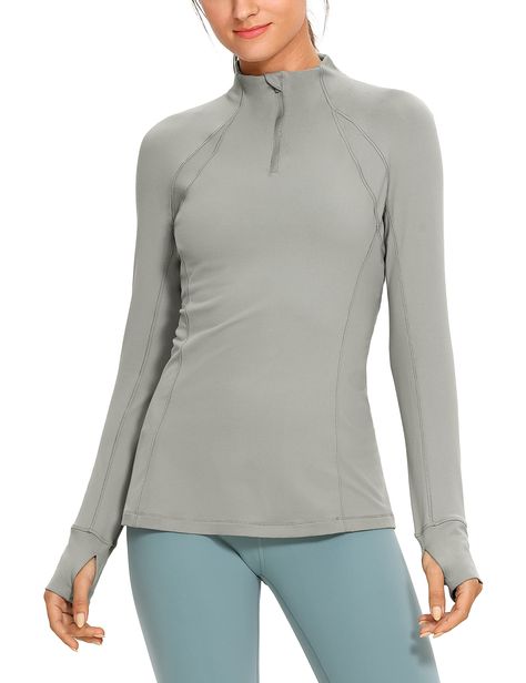 PRICES MAY VARY. 91% Polyamide, 9% Elastane Zipper closure Buttery-soft, brushed fabric keep you warm, slightly thick and breathable with right amount of stretch Slim fit,hip length: Contour your body. Long enough to cover the hip. Athletic quarter zip keeps your neck warm and makes it eazy on-and-off Thumbholes keep sleeves in place and offer extra coverage to hands Perfect activewear for running, workout, hiking and other outdoor activities This quarter-zip up top in soft and comfortable fleec Crz Yoga, Sports Wear Women, Workout Tops For Women, Workout Running, Running Shirts, Yoga Tops, Quarter Zip Pullover, Sport Wear, Yoga Women