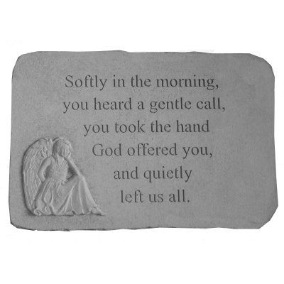 Kay Berry Softly In The Morning Memorial Garden Stone Memorial Stones For Loved Ones, Garden Getaway, Headstone Inscriptions, Memorial Garden Stones, Memorial Ideas, Rome Antique, Garden Angels, Contemporary Garden, Card Sentiments