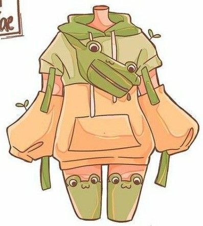 Cute Frog Outfits Drawing, Art Drawings Outfits, Frog Outfit Drawing, Drawing Reference Outfits, Cute Drawing Outfits, Cartoon Outfits Drawing, Cute Outfits Art, Cute Outfit Drawings, Drawing Ideas Clothes