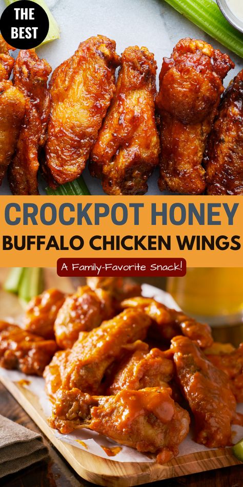 You won’t believe how easy and delicious these honey buffalo chicken wings are. They are made in the crockpot with a homemade spice blend and a rich honey buffalo sauce. Then they are broiled to perfection. Crock Pot Chicken Wings Slow Cooker, Buffalo Wings Crockpot, Crockpot Chicken Wings Recipes, Buffalo Crockpot, Slow Cooker Wings, Honey Buffalo Wings, Honey Buffalo Sauce, Crock Pot Chicken Wings, Crockpot Chicken Wings