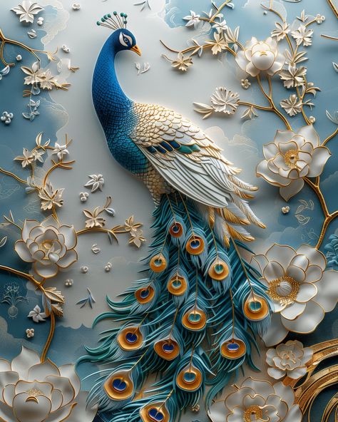 Golden Outlined Peacock: Minimalist Masterpiece in 3D Embroidery Craft Peacock 3d Art, 3d Peacock Wall Art, 3d Printed Wall Art, Peacock Wall Painting, Peacock Outline, 3d Wall Art Sculpture, Peacock Artwork, The Rule Of Thirds, Paris Artwork