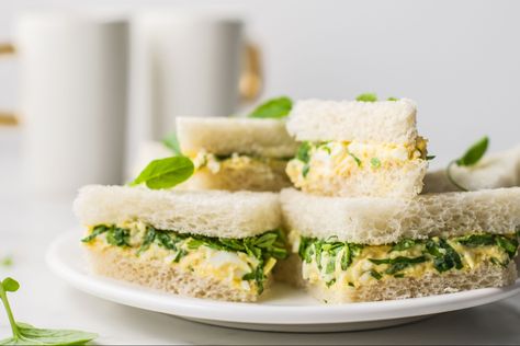 This watercress egg salad tea sandwich recipe is similar to the recipe used for afternoon tea at Harrods in London. Egg Salad Tea Sandwiches, Watercress Sandwich, English Tea Sandwiches, Curry Egg Salad, Witches Tea, Egg Salad Sandwich Recipe, Cucumber Tea Sandwiches, Best Egg Salad Recipe, Tea Sandwich