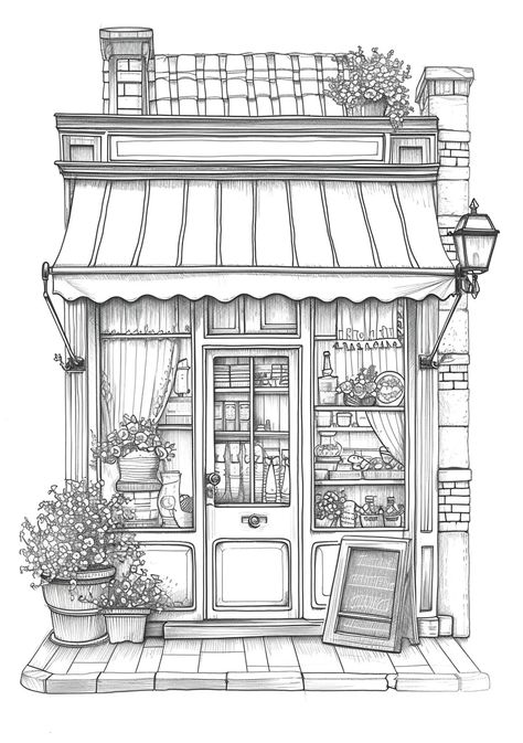 24 Free coloring page of cute storefront coloring sheets for adults – Bujo Art Coloring Book House, Coloring Books For Adults Free Printable, Colouring Pages For Adults Printable Free, Houses Coloring Pages, Coloring Sheets For Adults, Free Coloring Pages For Adults, House Coloring Pages, Bujo Art, Colouring Sheets For Adults