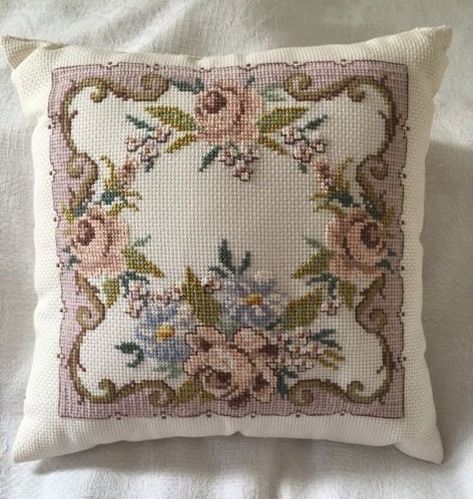 Embroidered cushions... Cross Stitch Cushion Pattern, Cross Stitch Pillow Pattern, Counted Cross Stitch Patterns Free, Silk Ribbon Embroidery Patterns, Unique Cross Stitch, Cross Stitch Cushion, Cross Stitch Tutorial, Cross Stitch Fairy, Floral Cross Stitch Pattern