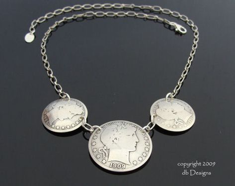 Coin Jewelry from Vintage Currency by db Designs Silver Coin Jewelry, Coin Jewelry, Half Dollar, Coin Necklace, Silver Coins, Jewelry Tutorials, Hand Forged, Go On, Pocket Watch