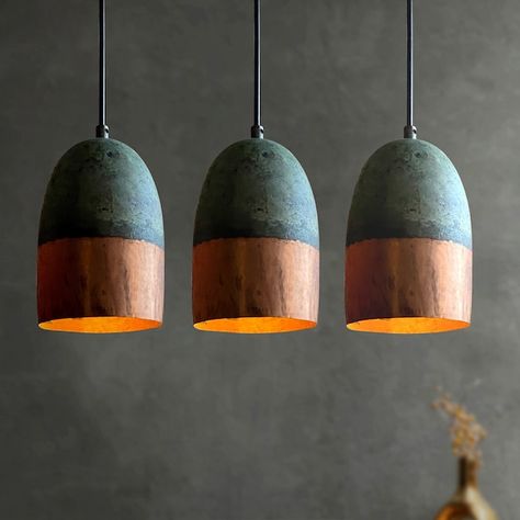 Teal Patina Copper Lighting - Etsy Southwest Lighting Fixtures, Copper Outdoor Lighting, Copper Ceiling Lights, Cement Pendant Light, Farmhouse Light, Copper Interior, Unique Pendant Lights, Copper Ceiling, Copper Fixture