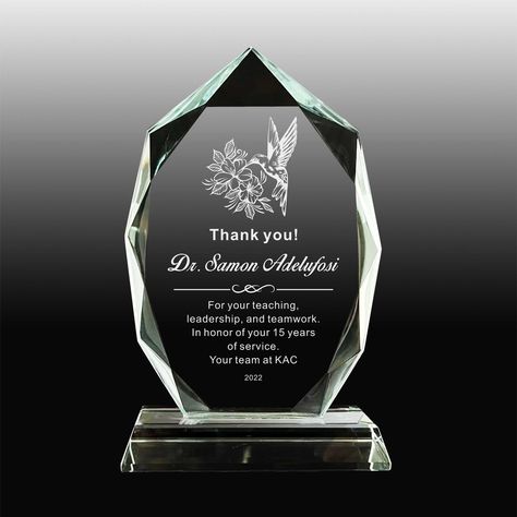 Personalized Glass Award employee Retirement Appreciation - Etsy UK Glass Awards Trophy, Plaque Of Appreciation Design, Trophy Design Ideas Award, Crystal Awards Trophy, Glass Plaque Design, Trophy Design Ideas, Award Plaque Design, Award Trophy Design, Graduation Trophy