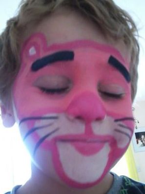 Pink Panther Face Painting. Pink Panther Costume, Panther Face, Pink Halloween Costumes, Halloween Makeup For Kids, Office Halloween Costumes, Cat Cosplay, Pretty Halloween Costumes, Amazing Halloween Makeup, Girls Dress Shop