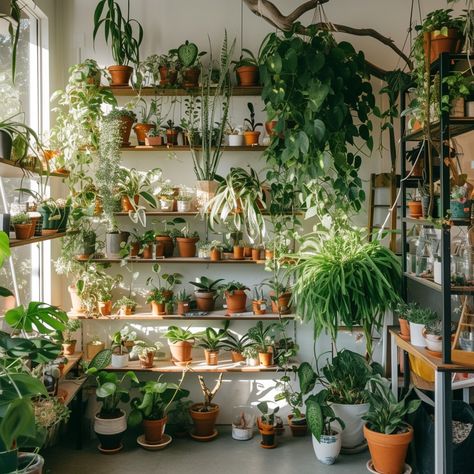 Indoor Plant Haven: A cozy sunlit corner brimming with lush houseplants of various species creating a green oasis. #indoor #plants #greenery #sunlight #cozy #aiart #aiphoto #stockcake ⬇️ Download and 📝 Prompt 👉 https://ayr.app/l/w3s5 Cozy Plant House Aesthetic, Room Full Of Plants Aesthetic, Plant Lights Indoor Setup Bedroom, Plant Lights Indoor Setup, Winter Indoor Plant Setup, Green Oasis, Indoor Greenhouse, Spatial Design, Design Aesthetics