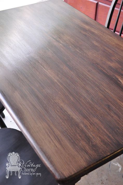 Some wood doesn't accept stain and get the color you want... Sometimes you just want an aged weathered look... I have found over the past year the wonderful charm that can be added when you stain directly on top of the chalk painted surfaces. Take a look here for more information. http://www.vintagecharmrestored.com/?p=1156 Stain Over Chalk Paint, Milk Paint Kitchen Cabinets, Painted Table Tops, Jacobean Stain, Grey Stained Wood, Cheap Living Room Furniture, Painting Wooden Furniture, Stained Table, At Home Furniture Store