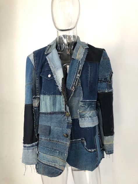 Men's Haute Denim Streetwear Couture Jacket – HEYFANCYSTYLE Upcycling Denim Jacket, Couture Fashion Men, Streetwear Couture, Upcycle Jacket, Couture Streetwear, Reconstructed Denim, Denim Patchwork Jacket, Denim Outfit Men, Denim Streetwear