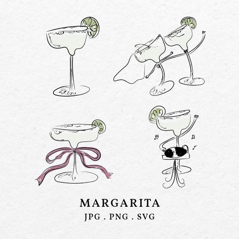 Hand Drawn Cocktails, Margarita Doodle, Martini Doodle, Margarita Drawing, Margarita Illustration, Drawn Cocktails, Cocktail Sketch, Winter Engagement Party, Cocktail Margarita