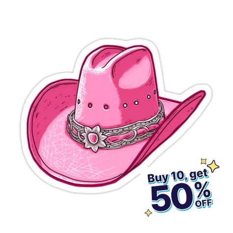 Decorate laptops, Hydro Flasks, cars and more with removable kiss-cut, vinyl decal stickers. Glossy, matte, and transparent options in various sizes. Super durable and water-resistant. This delightful sticker showcases a pink cowgirl hat, blooming with Western charm and rodeo culture. Embrace the spirit of the Wild West with a touch of feminine flair in this whimsical piece. Western Stickers, Pink Cowgirl Hat, Rodeo Chic, Sticker Design Inspiration, Pink Cowgirl, Rodeo Fashion, Cowgirl Hat, The Wild West, Whimsical Illustration