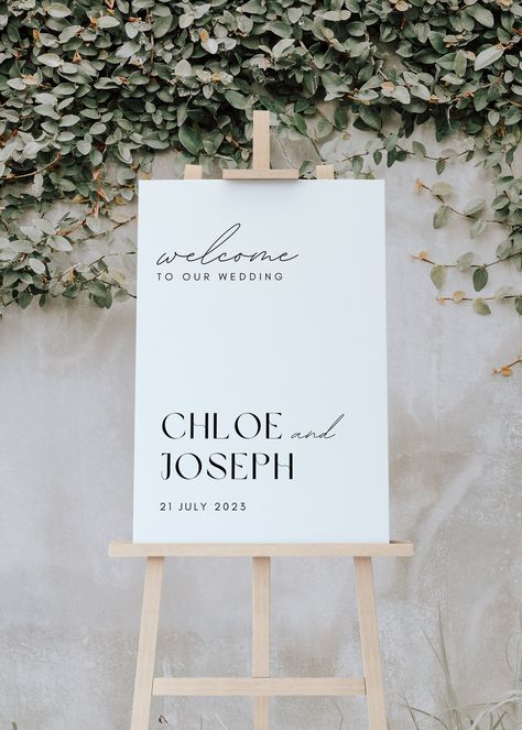 "Minimal Modern Wedding Welcome Sign - Completely Editable on Canva within minutes! This listing is an editable template* Edit on Canva * digital download This is an INSTANT DOWNLOAD file that you will be able to access after your purchase. You will then be able to edit your file within minutes on Canva - which will open on your browser from a link that you will receive.  Please note that this is a DIGITAL FILE only and that no physical product will be shipped to you. You can print your template Modern Wedding Welcome Sign, Unplugged Wedding Sign, Reception Signage, Acrylic Signs, Unplugged Wedding, Personalized Wedding Sign, Welcome Sign Template, Ceremony Signs, Wedding Order