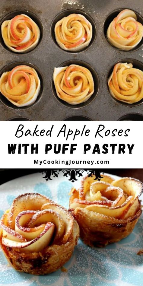 Easy Fruit Puff Pastry, Rose Apple Pastry, Apple Rose Tartlets, Fancy Puff Pastry Desserts, Valentines Puff Pastry, Puff Pastry Tea Party, Baked Apple Roses Puff Pastries, Apple Puff Pastry Roses, Apple Pastry Roses