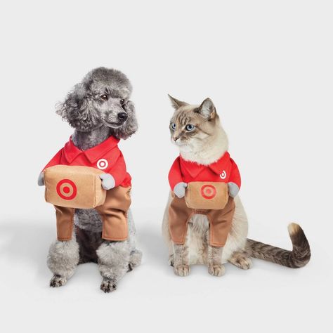 Show off your love for Target by dressing your pet in the Halloween Target Delivery Dog and Cat Frontal Costume from Hyde & EEK! Boutique™ for Halloween. This red frontal costume showcases a delivery body outfit with parcel in hand, both featuring the bullseye logo. Tailored with soft fabric for comfortable wear, this pet costume is easy to secure around their neck and chest. Hyde & EEK! Boutique™: Thrilling delights. Curious oddities. Target Halloween Costume, Easy Dog Costumes, Red Frontal, Cat Halloween Costume Pet, Target Dog, Target Halloween, Cat Tanks, Cat Halloween Costume, Pet Halloween Costumes