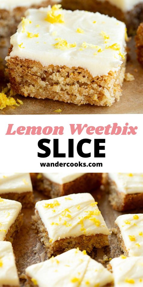 Weetabix Cake, Lemon Buttercream Icing, Chocolate Coconut Slice, Australian Snacks, Weetbix Slice, Sweet Slices, Australian Desserts, Slice Recipes, Coconut Biscuits