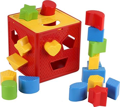 Play22 Baby Blocks Shape Sorter Toy - Childrens Blocks Includes 18 Shapes - Color Recognition Shape Toys with Colorful Sorter Cube Box - My First Baby Toys - Toys Gift for Boys & Girls - Original Baby Building Blocks, Tactile Activities, My First Baby, Activity Cube, Learning Shapes, Toys Toys, Baby Blocks, Gift For Boys, Wooden Shapes