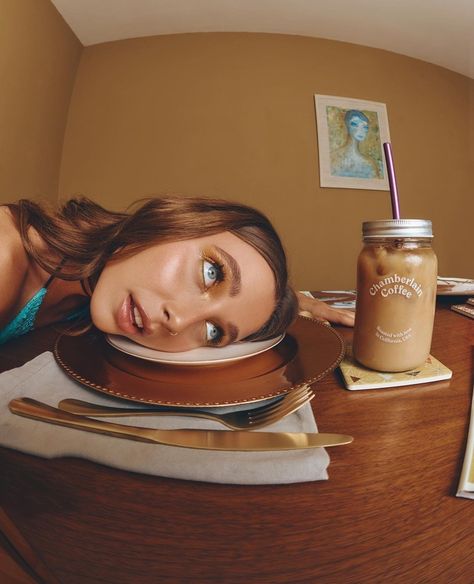 Modern Photoshoot, Fisheye Photography, Chamberlain Coffee, Coffee Shot, National Coffee Day, Coffee Day, Holiday Campaign, Photographie Portrait Inspiration, Emma Chamberlain